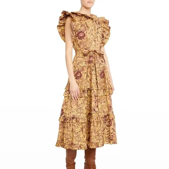 Elsie Tiered Floral Waist-Tie Midi Dress - Picture 2 of 11